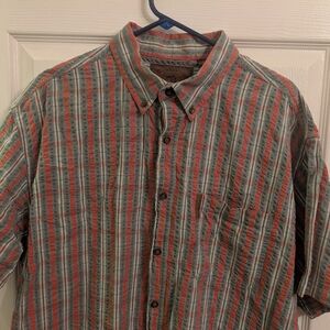 Clearwater Outfitters Shirt Mens XL Seersucker Plaid Greyish Blue/Red Button Up